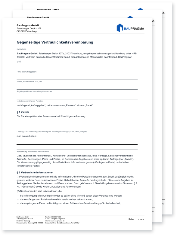 Preview of the sample confidentiality agreement: three pages, staggered